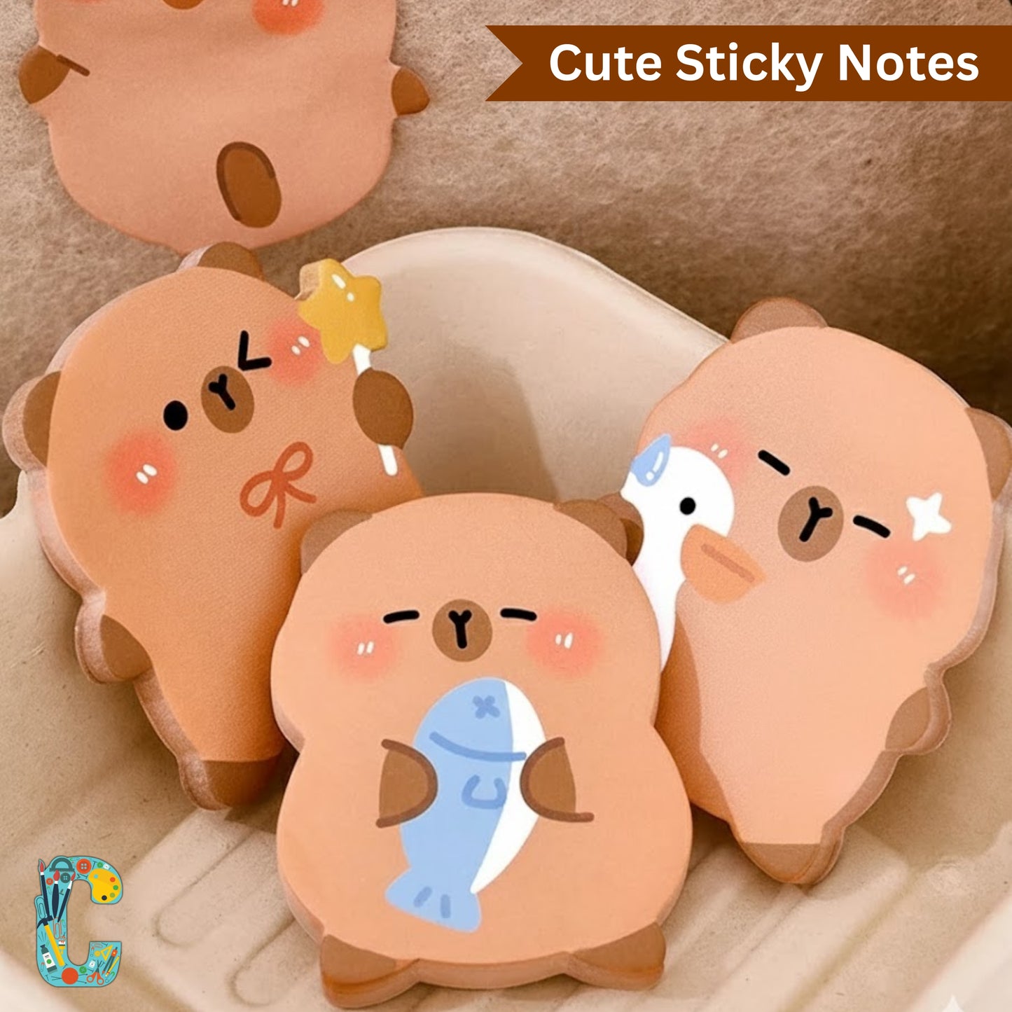 Cute Sticky Note Book Kawaii Fish Capybara Shaped Memo Writing Pads