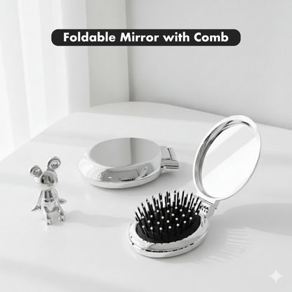Portable folding comb with air cushion and massage function with mini mirror for women and children