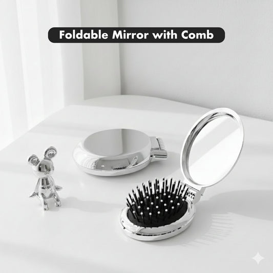 Portable folding comb with air cushion and massage function with mini mirror for women and children