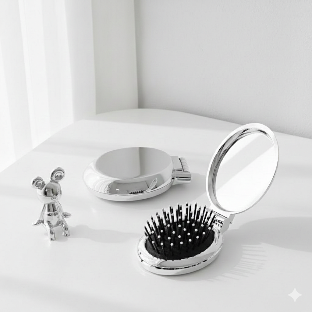 Portable folding comb with air cushion and massage function with mini mirror for women and children