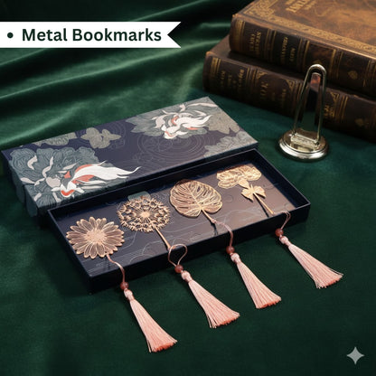 Golden Flower Bookmarks Dandelion Daisy Page Marker Stationery Tools Stainless Steel Tassels Literature Reading Lovers Gifts