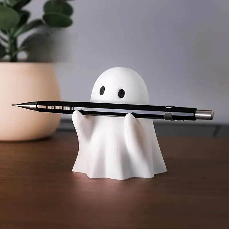 Cute Creative Ghost Pen Holder Portable Halloween Ghost Figurine Funny Decorative Little Ghost Statue