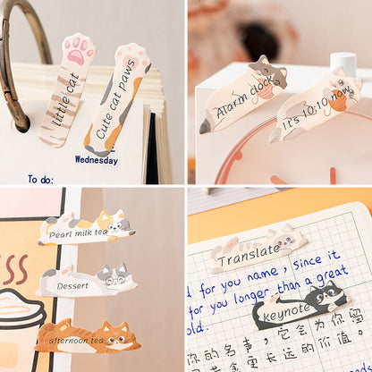 1 Pcs Stationery Cartoon Cat Animals Marker Memo Pad Bookmark Flags Index Tab Sticky Notes Label Paper Stickers