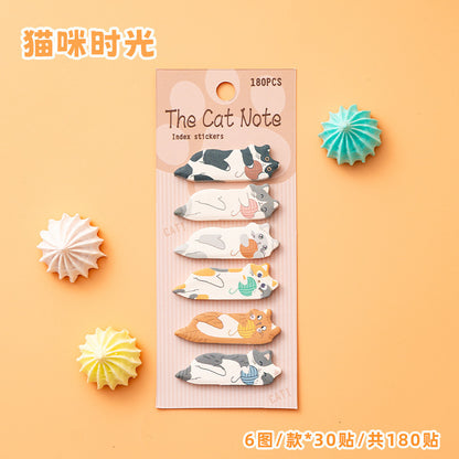 1 Pcs Stationery Cartoon Cat Animals Marker Memo Pad Bookmark Flags Index Tab Sticky Notes Label Paper Stickers
