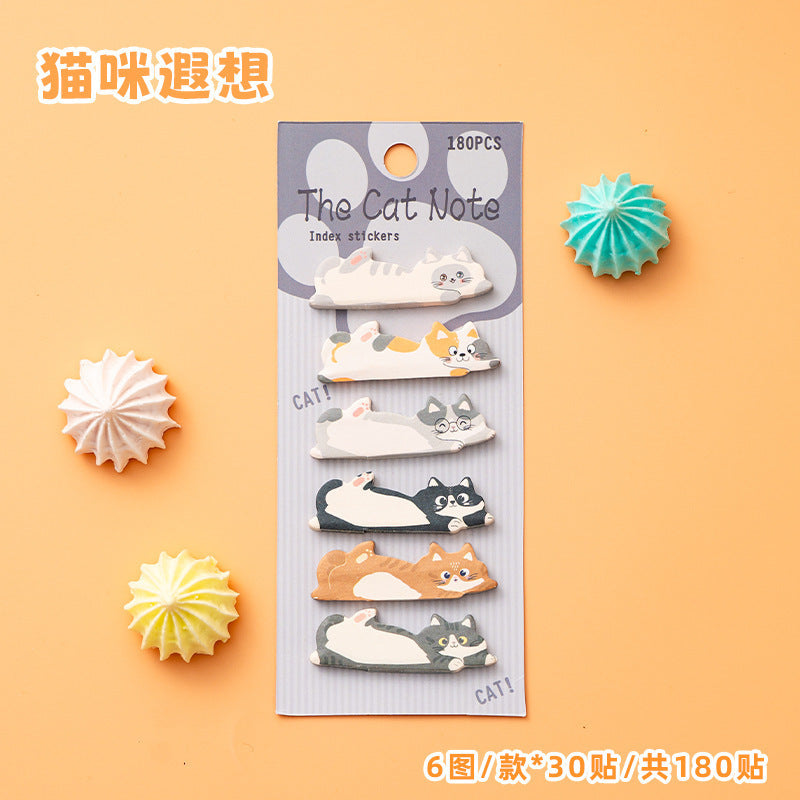 1 Pcs Stationery Cartoon Cat Animals Marker Memo Pad Bookmark Flags Index Tab Sticky Notes Label Paper Stickers