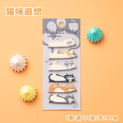 1 Pcs Stationery Cartoon Cat Animals Marker Memo Pad Bookmark Flags Index Tab Sticky Notes Label Paper Stickers