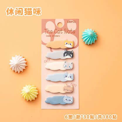 1 Pcs Stationery Cartoon Cat Animals Marker Memo Pad Bookmark Flags Index Tab Sticky Notes Label Paper Stickers