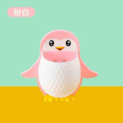Penguin Shaped Toothbrush Holder Storage Rack Chopsticks Spoon Sundries Makeup Pen Wall Hanging Organizer Box Shelf For Bathroom
