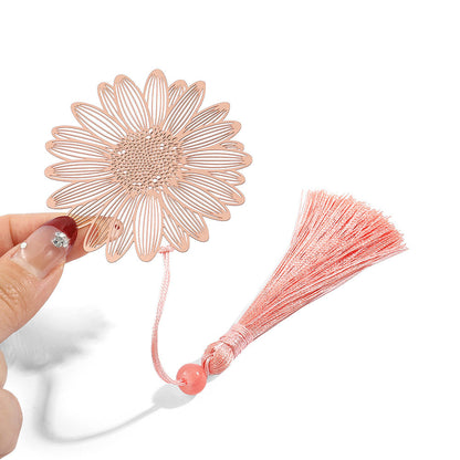 Golden Flower Bookmarks Dandelion Daisy Page Marker Stationery Tools Stainless Steel Tassels Literature Reading Lovers Gifts