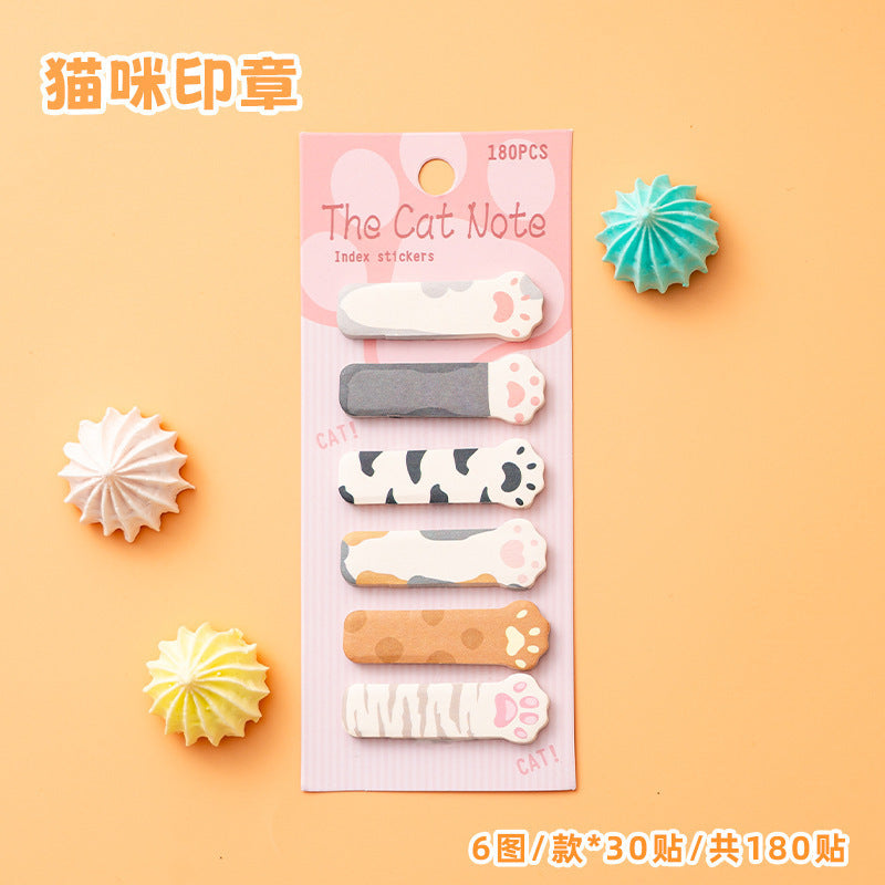 1 Pcs Stationery Cartoon Cat Animals Marker Memo Pad Bookmark Flags Index Tab Sticky Notes Label Paper Stickers