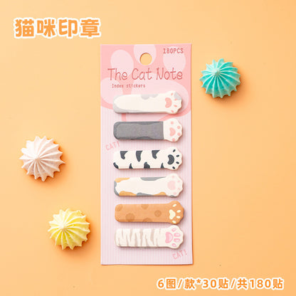 1 Pcs Stationery Cartoon Cat Animals Marker Memo Pad Bookmark Flags Index Tab Sticky Notes Label Paper Stickers