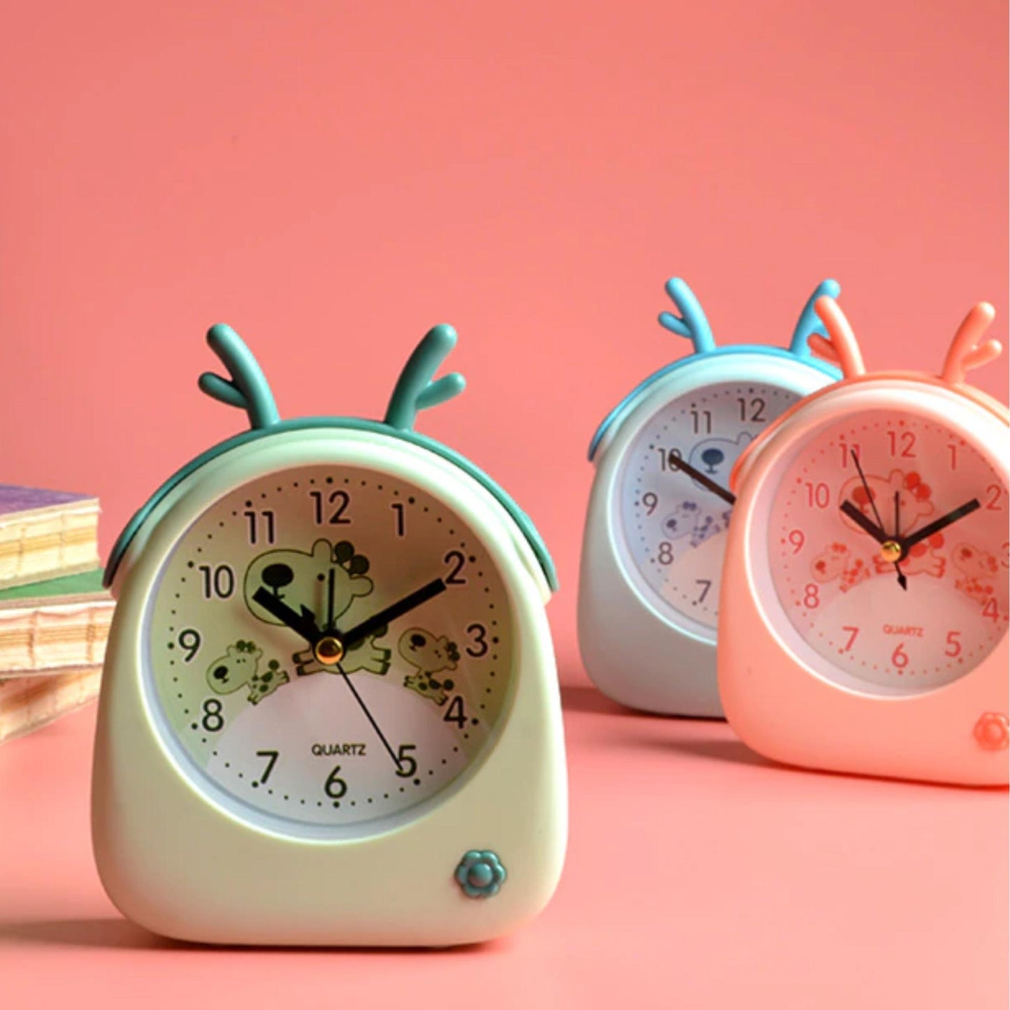 Cartoon Animal Alarm Clock Cute Personality Antlers Desktop Children Bedside Alarm Clock Candy Color Decorative Desk Clock
