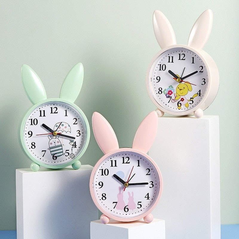 Small Cartoon Rabbit Alarm Clock Bedroom Bedside Decoration Simple Mute Small Student Gift