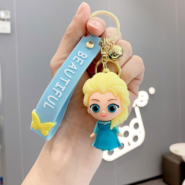 Disney Elsa Princess Keychain Frozen Cute Snow Treasure Doll Car Keyring Pendant Couple Schoolbag Ornament Keychain.