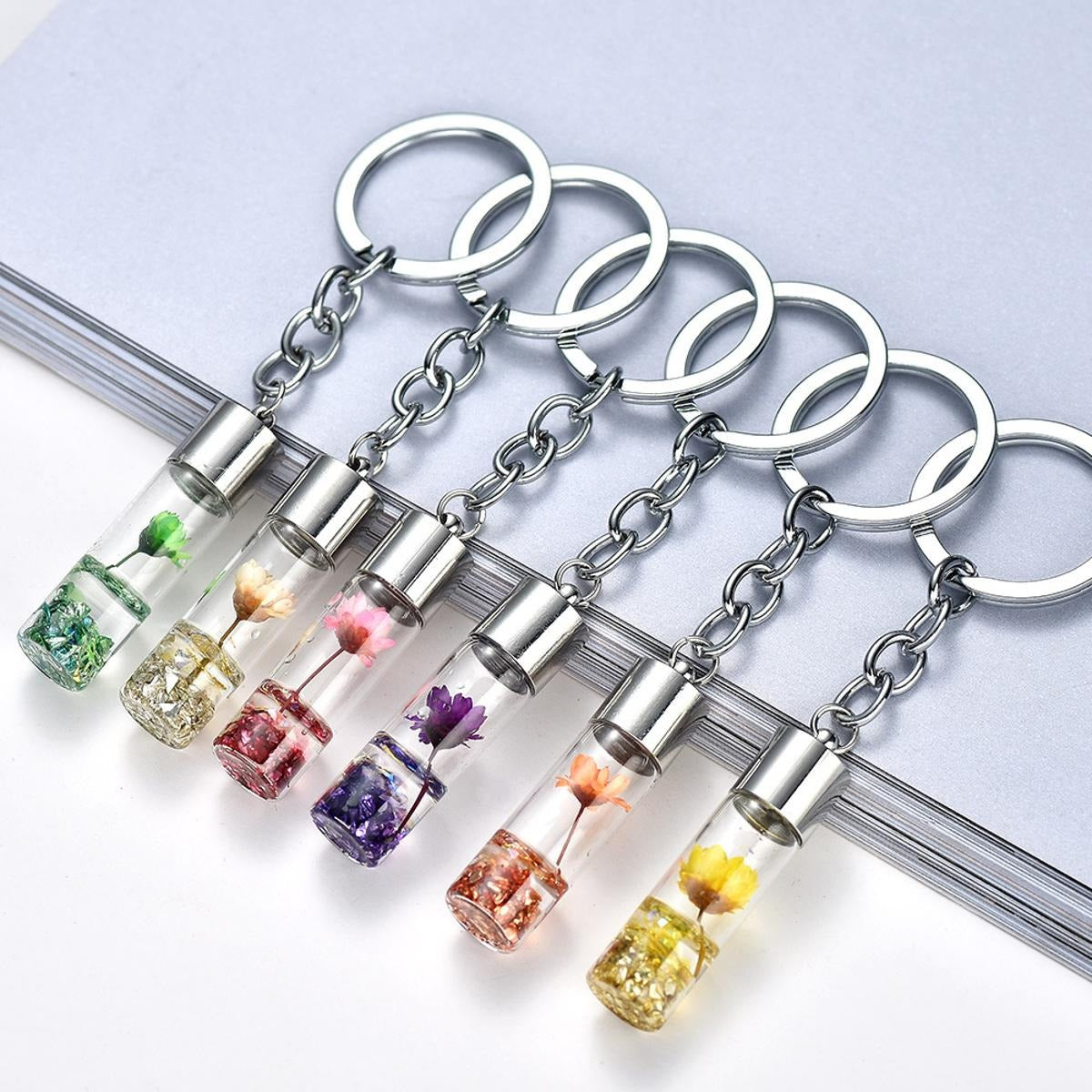 Cute Flower Wish Bottle Glass Keychain - Colorful Drift Bottle, Best Friend Gift