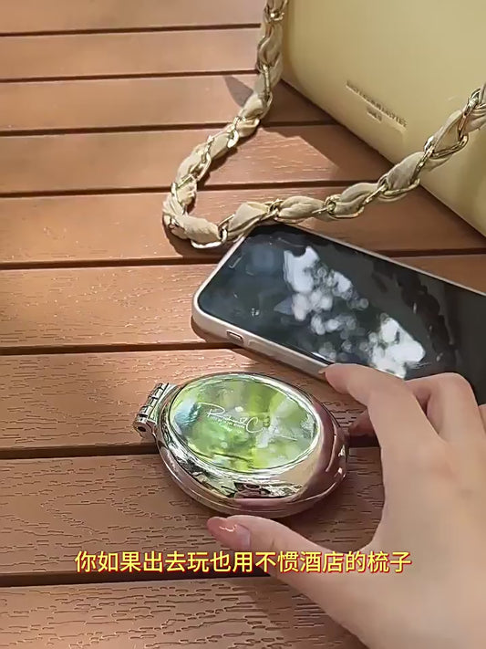 Portable folding comb with air cushion and massage function with mini mirror for women and children