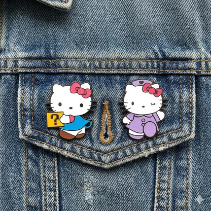 Hello Kitty Cat Coat Pin Cartoon Figure Metal Badge Brooch