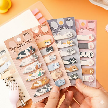 1 Pcs Stationery Cartoon Cat Animals Marker Memo Pad Bookmark Flags Index Tab Sticky Notes Label Paper Stickers