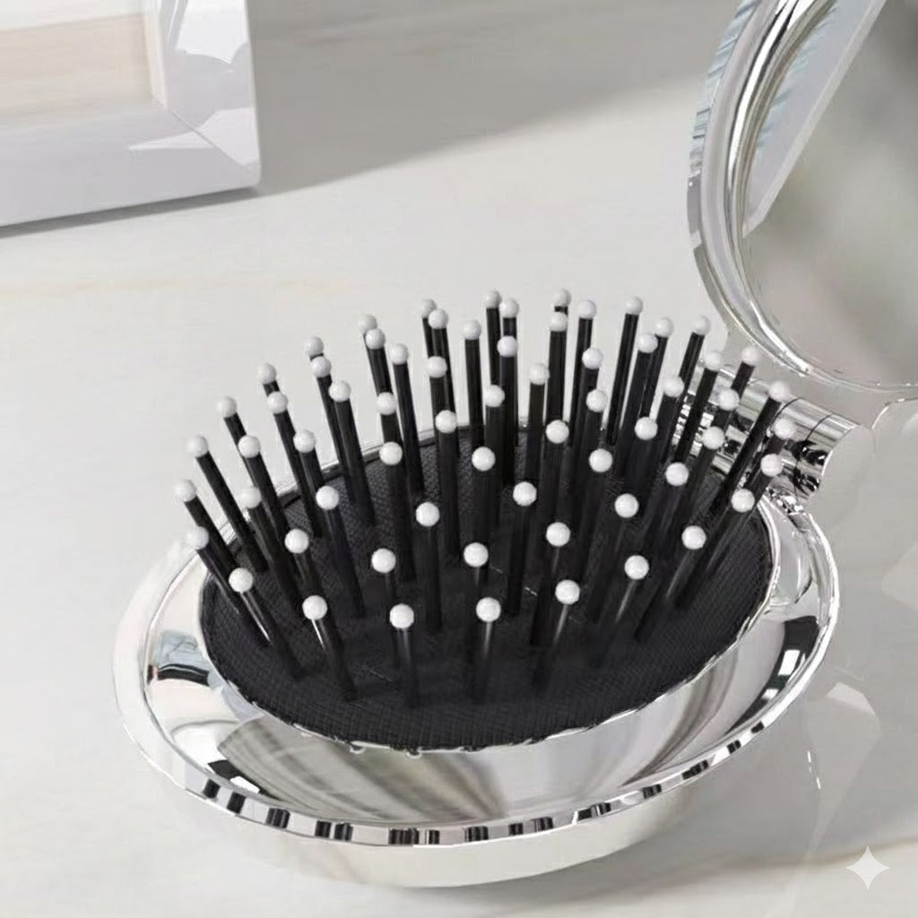 Portable folding comb with air cushion and massage function with mini mirror for women and children