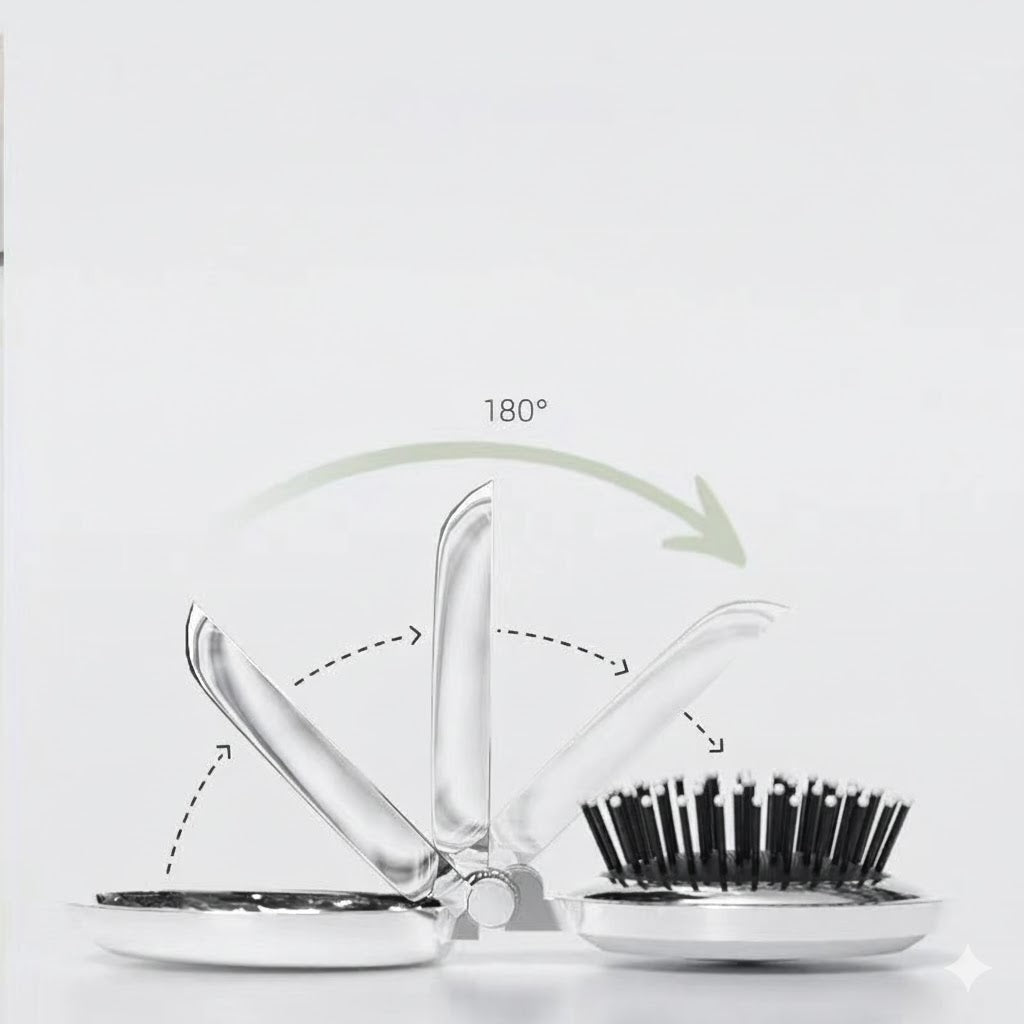 Portable folding comb with air cushion and massage function with mini mirror for women and children