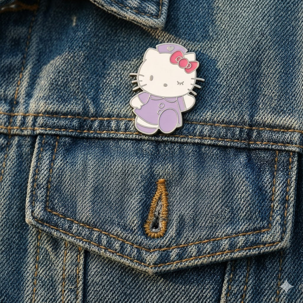 Hello Kitty Cat Coat Pin Cartoon Figure Metal Badge Brooch