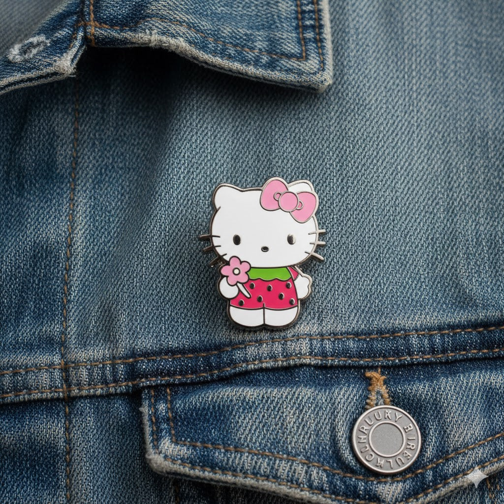 Hello Kitty Cat Coat Pin Cartoon Figure Metal Badge Brooch