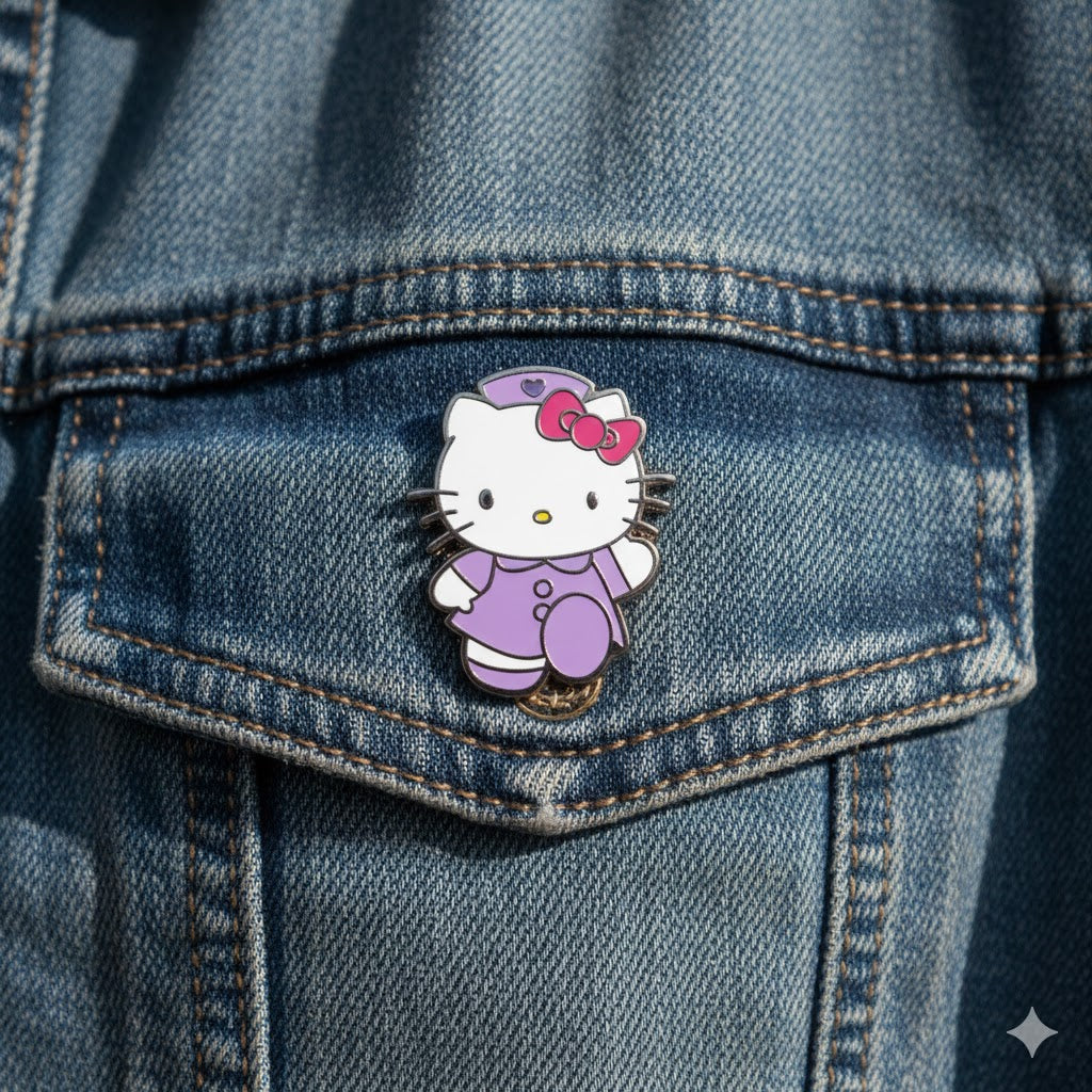 Hello Kitty Cat Coat Pin Cartoon Figure Metal Badge Brooch