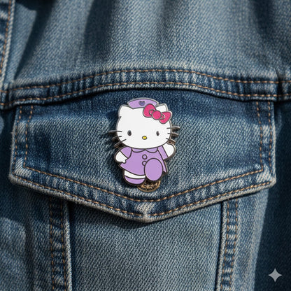 Hello Kitty Cat Coat Pin Cartoon Figure Metal Badge Brooch
